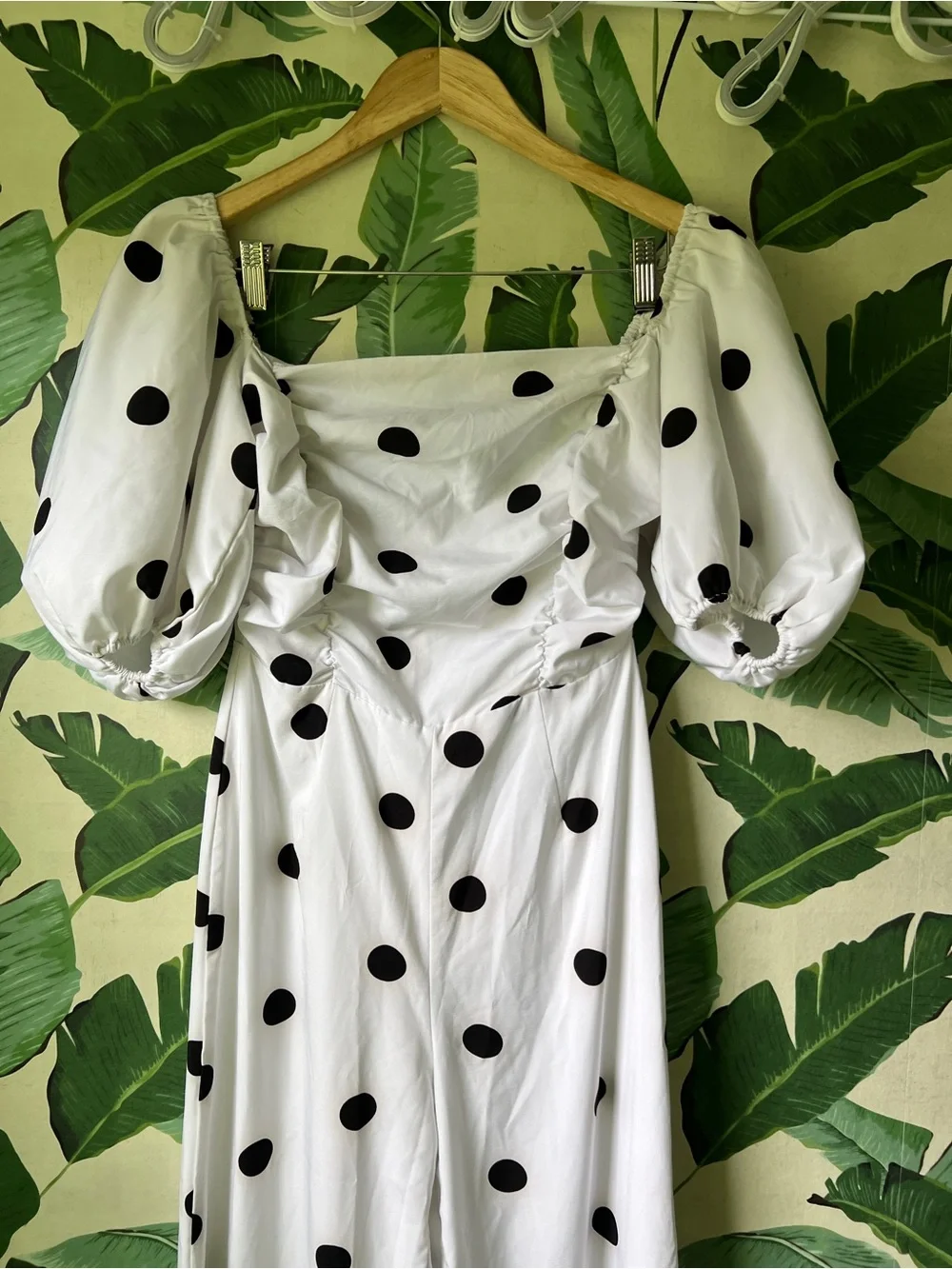 Nasty Gal White Black Polka Dot Puff Sleeve Jumpsuit Womens 2 - Picture 2 of 7